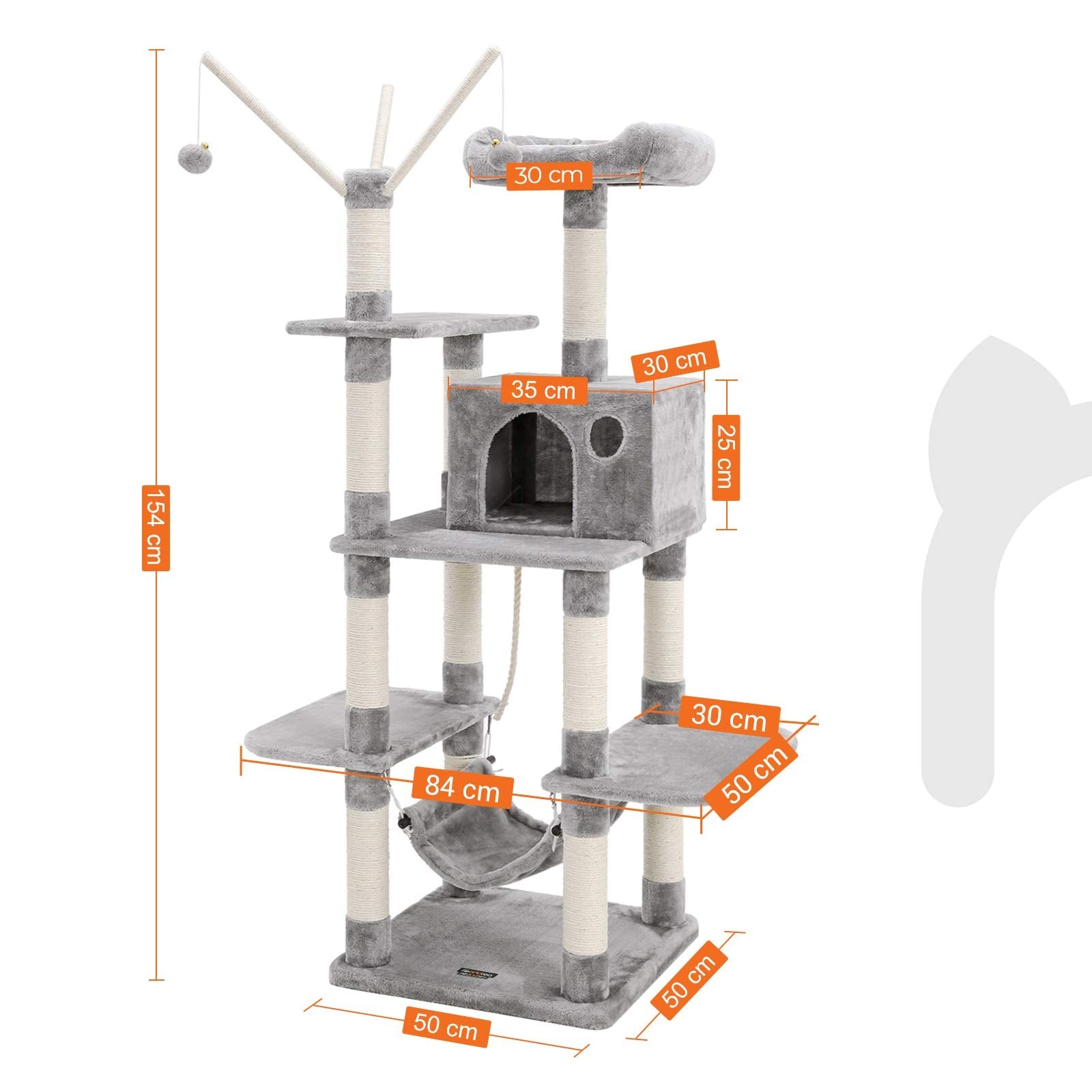 FEANDREA Cat Tree, Cat Condo with Hammock, Perch, Cat Tower, Light Grey PCT86W