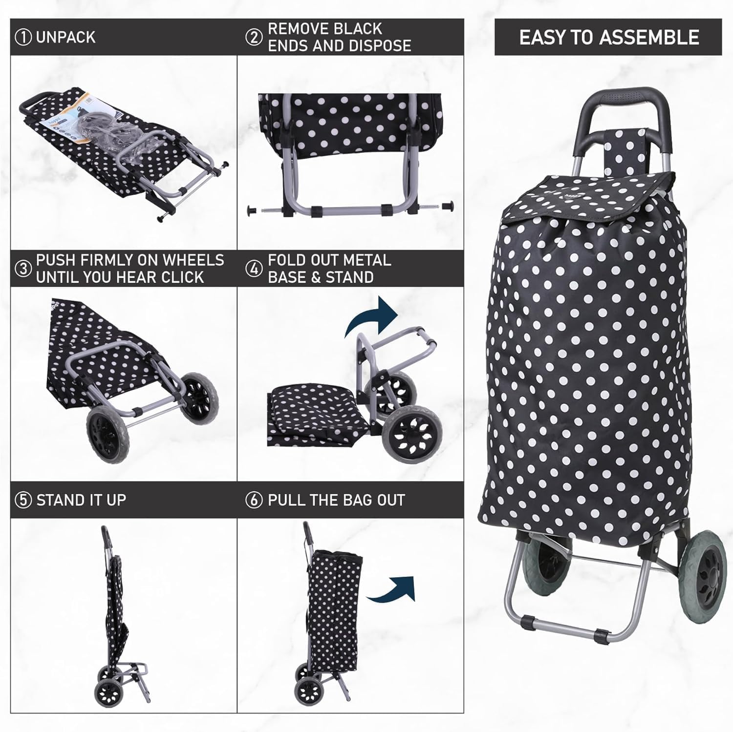 Hoppa 57Ltr Lightweight Shopping Trolley 2025 model, Hard Wearing & Foldaway Push/Pull Cart for Easy Storage With 1 Year Guarantee