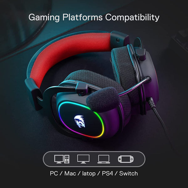 Redragon H510 Zeus Wired Gaming Headset - 7.1 Surround Sound - Memory Foam Ear Pads - 53MM Drivers - Detachable Microphone - Multi Platform Headphone - Works with PC/PS4 & Xbox One, Nintendo Switch