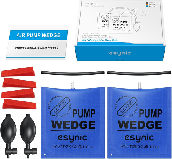 eSynic 3Pack Air Wedge Pump up Bag Inflatable Wedge Winbags Smooth TPU Air Bags for Lifting Door Air Wedge Door Lifter Pump Load-Bearing 297 Pounds/134KG with 4 Plastic Wedges-Blue