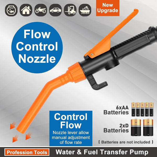 EAFCSZ Powered Battery Fuel Transfer Pump,Battery Operated Transfer Pumps with Quick Stop Nozzle,Water & Fuel Transfer Pump for Gasoline Diesel Oil Gas Water Fish Tank
