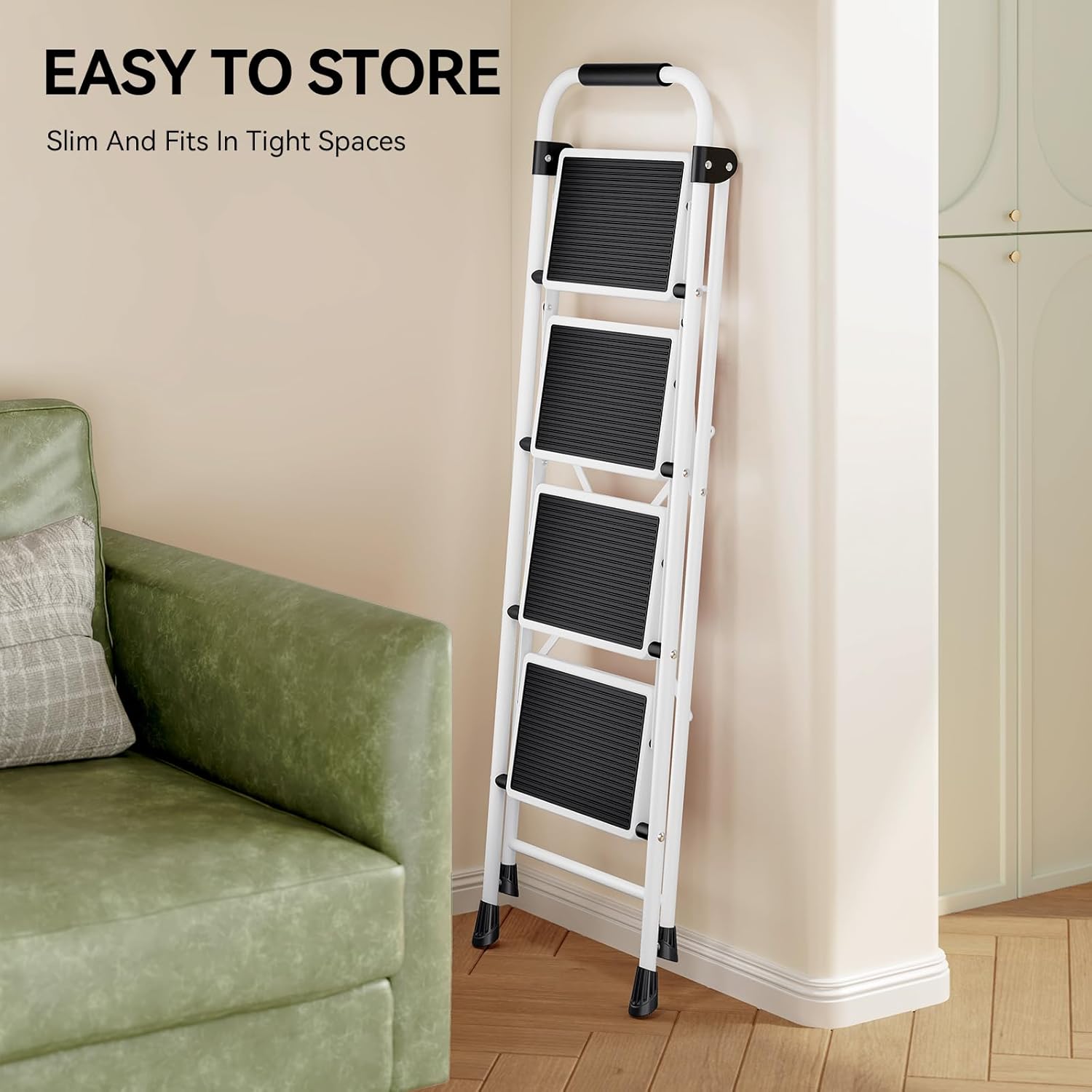 KINGRACK Folding 3-Step Ladder with Non-Slip Pedals, Sturdy Steel, Lightweight & Portable, Red