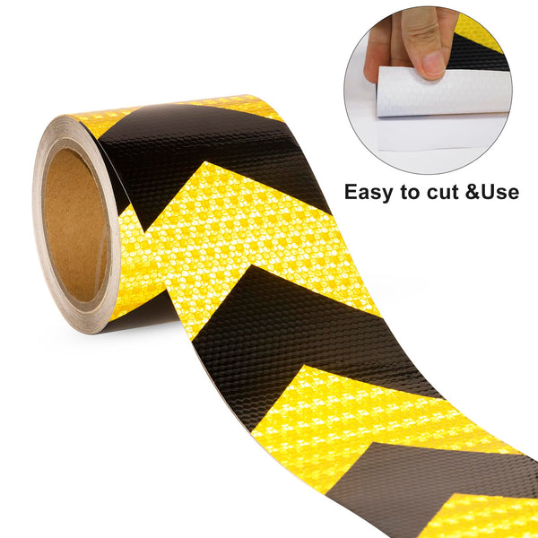 XFXIA Reflective Tape - Yellow & Black, 10cm x 20m, Waterproof, Self-Adhesive Warning Tape for Vehicles, Cars, Trailers, Outdoors