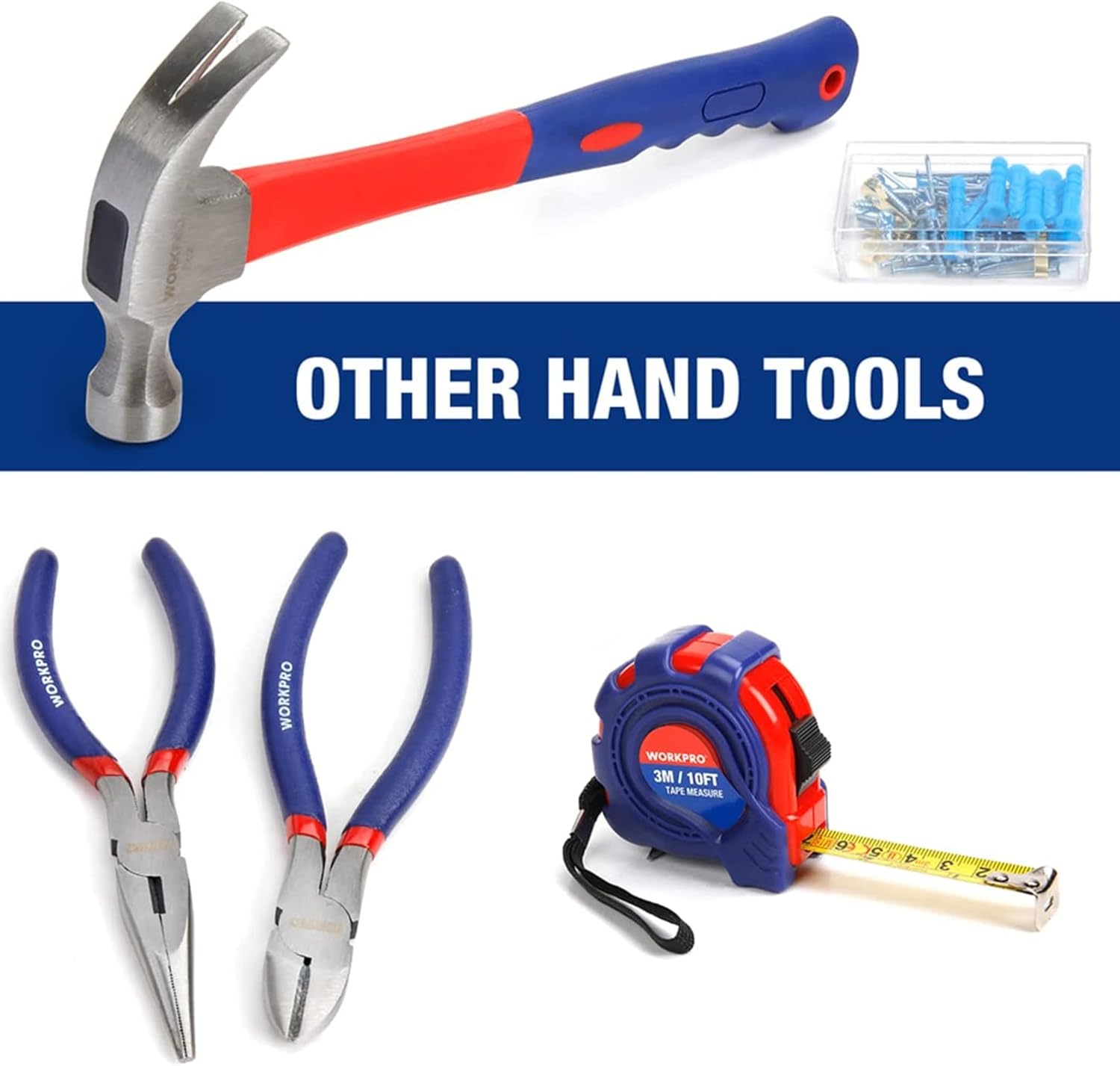 WORKPRO 160-Piece Home Repair Tool Kit with Durable Storage Case, Household DIY Tool Set Including Pliers, Sockets, Screwdrivers, Hex Keys, Wrenches, Ideal for DIY, Workshop, Garage