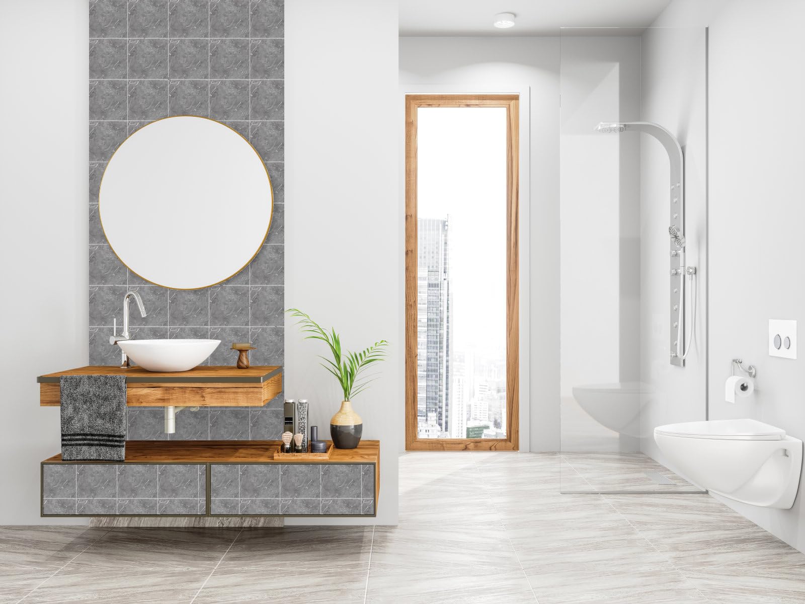 Hode 50pcs 30x30cm Grey Marble Tile Stickers for Kitchen Bathroom Backsplash, Sticky Back Plastic Stick on Tiles Vinyl Transfers, Peel and Stick Self