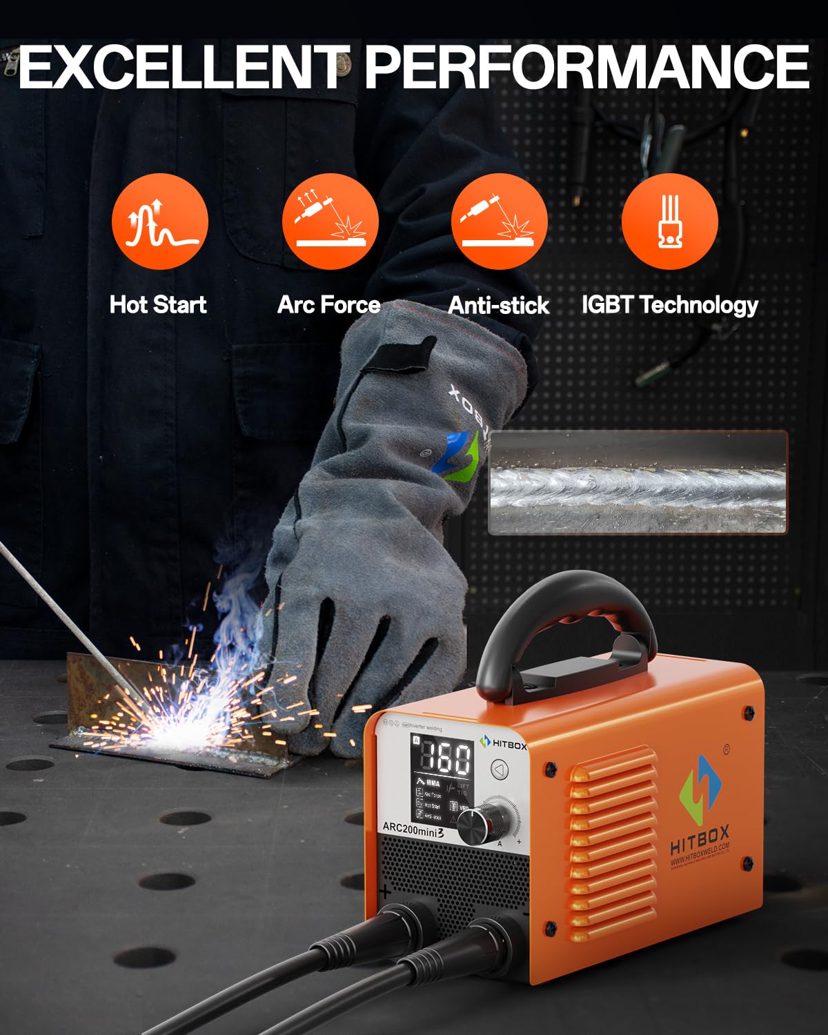 HITBOX 160A Stick Welder, 2 in 1 Lift TIG MMA ARC Welding Machine, 240V Portable Welder with Arc Force, Hot Start, Anti-Stick, LCD Digital Display, IGBT Inverter Welder for Home and Professional Use