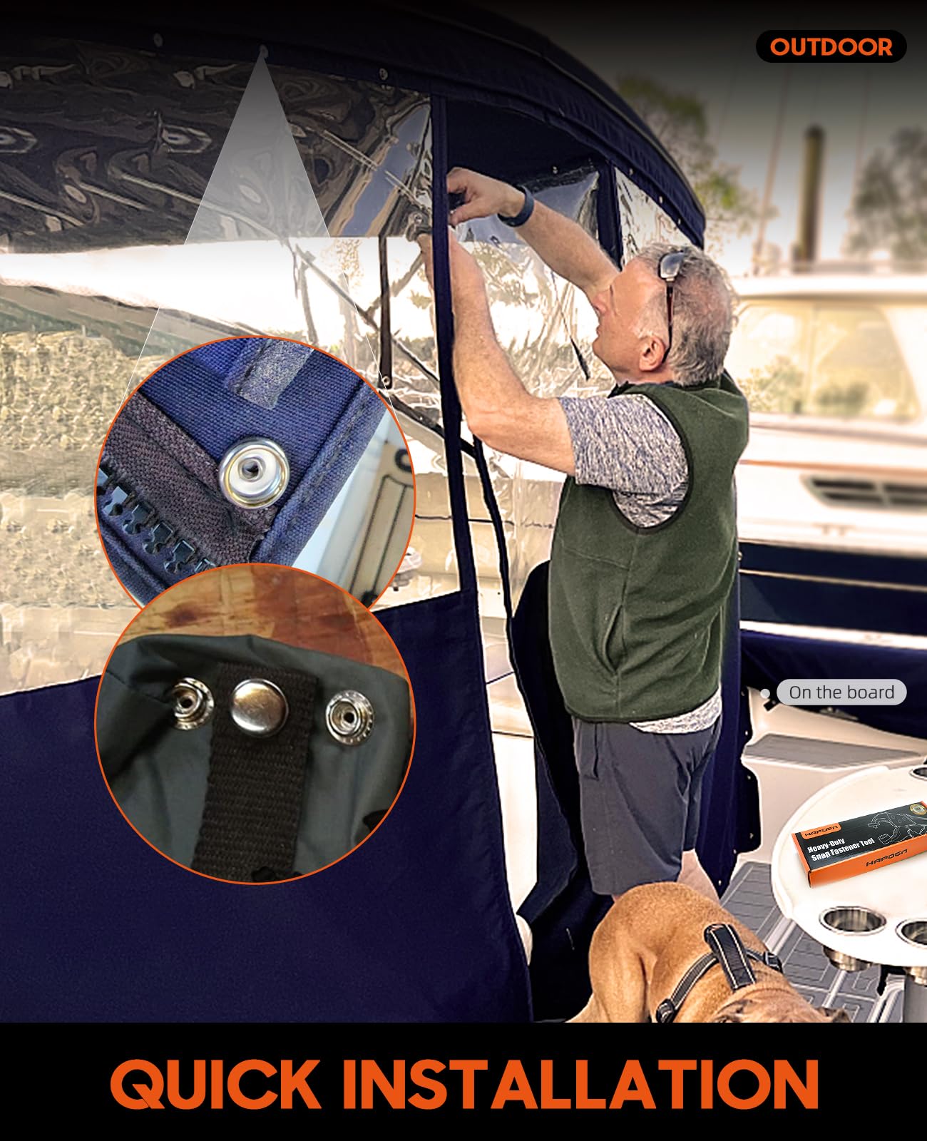 Heavy Duty Snap Fastener Tool Adjustable Vice Grip Snap Setter Tool Includes 40 Sets 15mm Snaps for Boat Cover, Replacing Metal Snaps, Repairing Boat