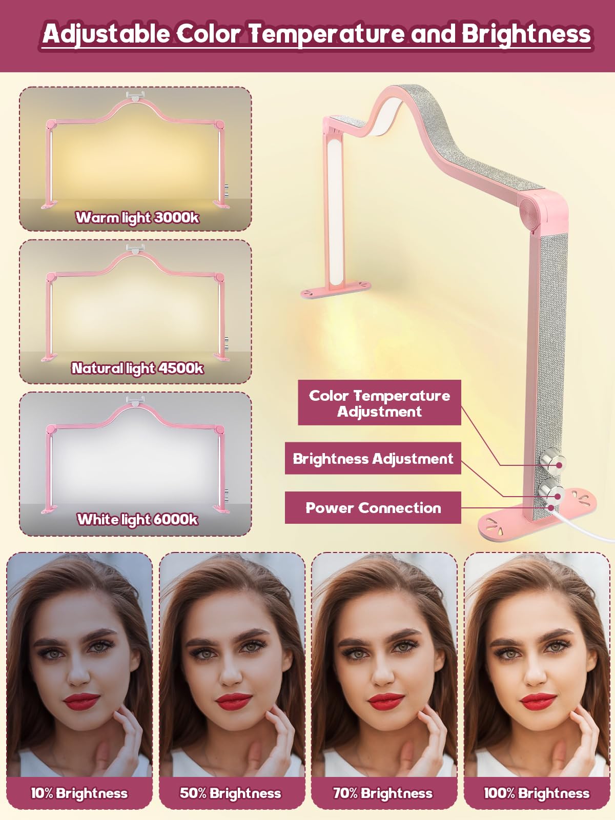 Kalolary 32inch Lash Light Lamp, 3000K-6000K Adjustable Brightness Desk Lash Light for Lash Extensions, Fill Light Eyelash With Mobile Phone Holder