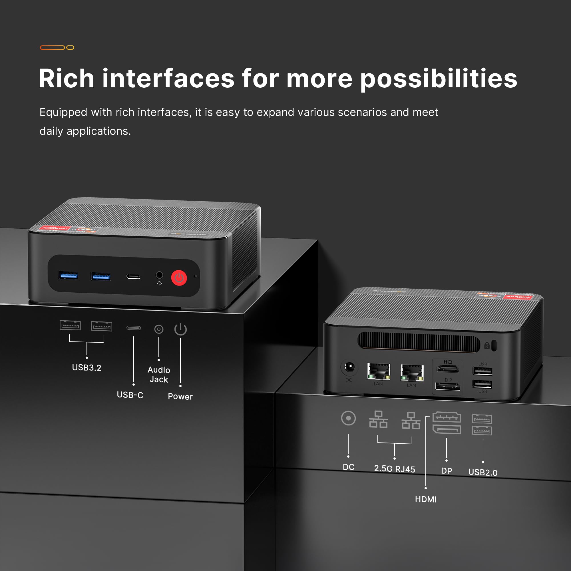 BOSGAME Mini PC [Dual LAN], AMD Ryzen 7 5825U (8C/16T, up to 4.5Ghz) 32GB DDR4 1TB SSD Mini PC Dual Channel, 4K@60Hz Mini Desktop Computers Wi-Fi 6E/BT 5.2