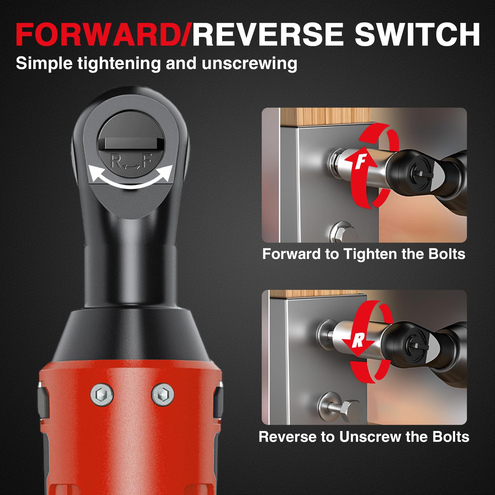 Funnyway 20V Cordless Ratchet Wrench, 3/8”Cordless Ratchet, Max Torque 80N.m, 320RPM Power Battery Ratchet with Variable Speed, Including 2 x 2.0Ah Batteries, LED Light, 6 Sockets (Red)