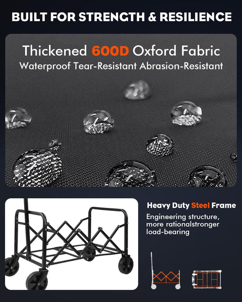 Festival Trolley Folding Trolley Cart with Wheels - Collapsible Foldable Shopping Wagons Carts with Drink Holders for Grocery Outdoor Sports Garden