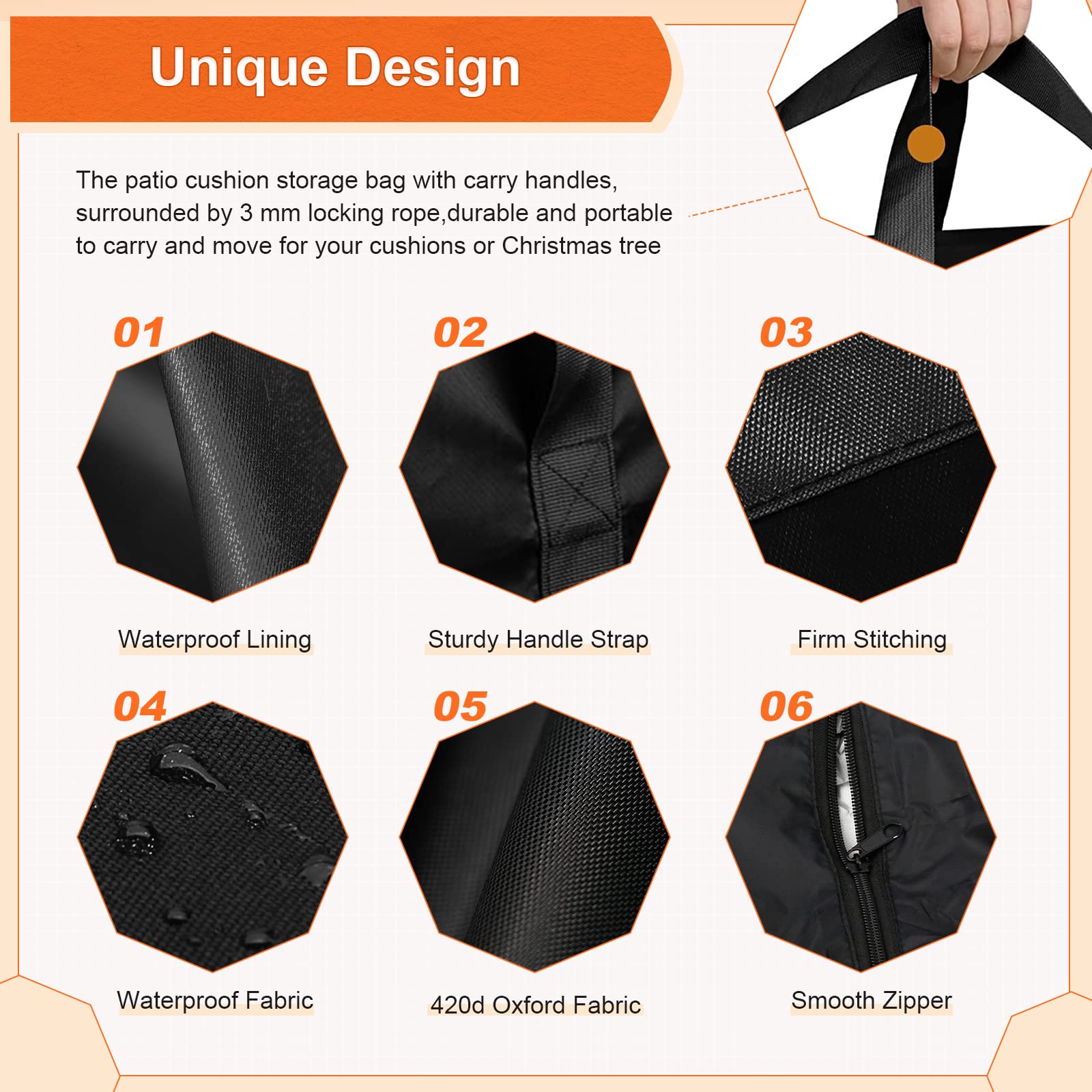 2 Pack Garden Cushion Storage Bag 173x76x51cm 420D Waterproof Outdoor Furniture Cushion Bag Extra Large Christmas Tree Storage Bag with Handle and