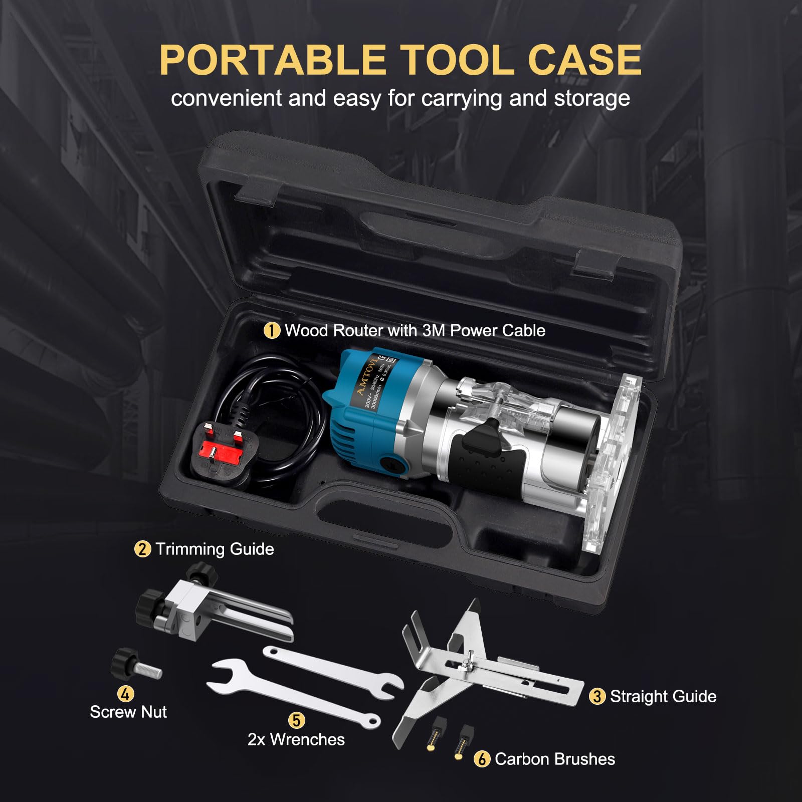 AMTOVL Wood Trimmer, 1/4" 6.35mm Electric Wood Hand Trimmer Laminator 800W 30000R/min Electric Hand Wood Trimmer Laminator Router Joiners Tool for DIY Woodworking