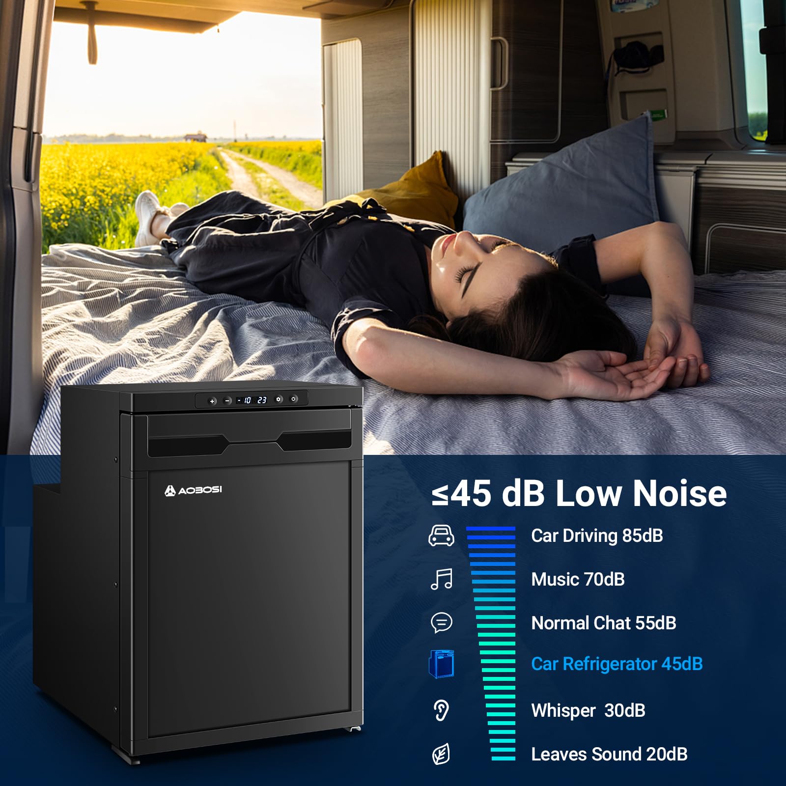 AAOBOSI 83L Campervan Fridge, Camping Refrigerator with APP Control, 12V Fridge Freezer for Campervan, Car, Truck, Boat, Motorhome, Travel