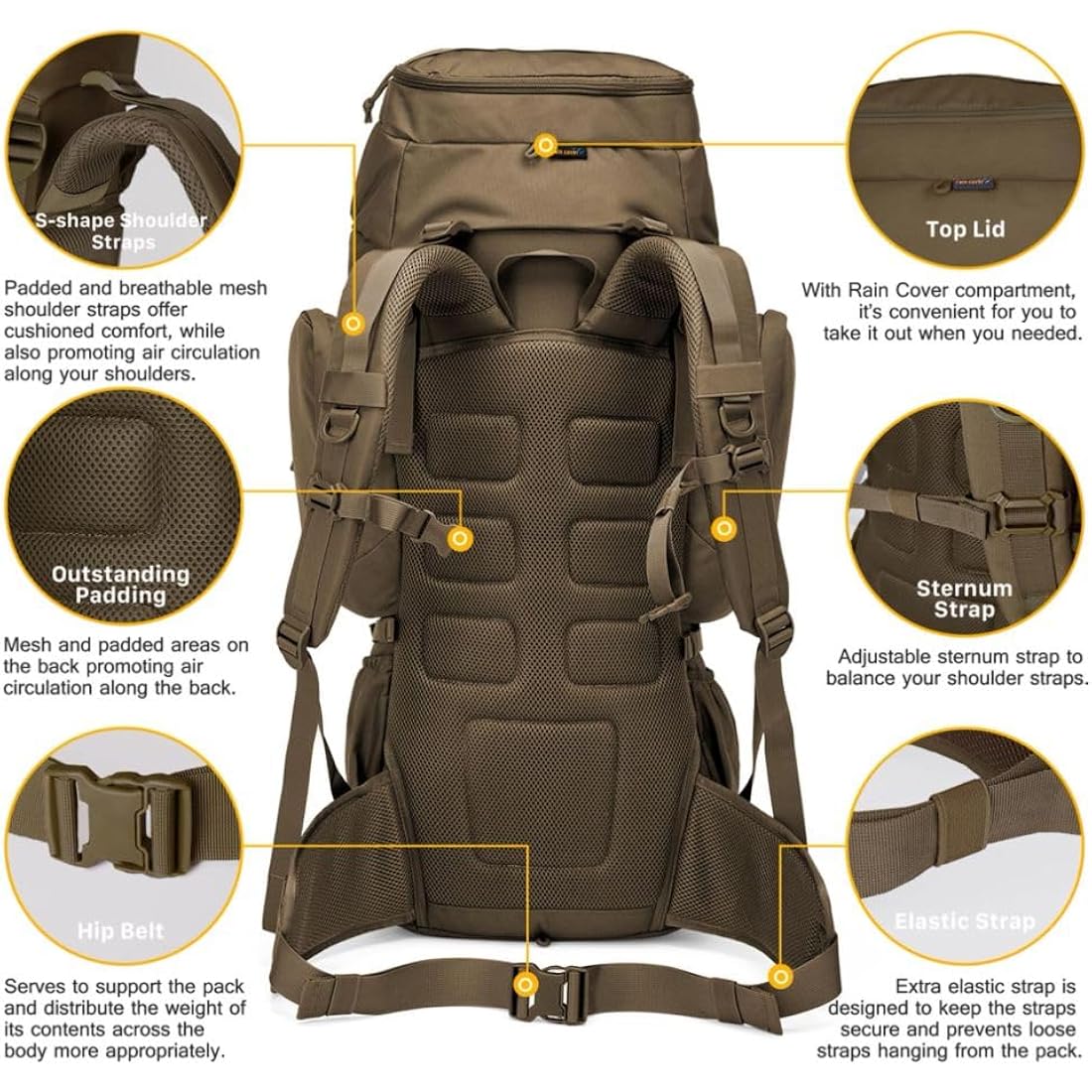 Mardingtop 60L Tactical backpack Military Rucksack MOLLE Camping and Hiking Backpack High Capacity with Rain Cover for Trekking Mountaineering Hunting Traveling