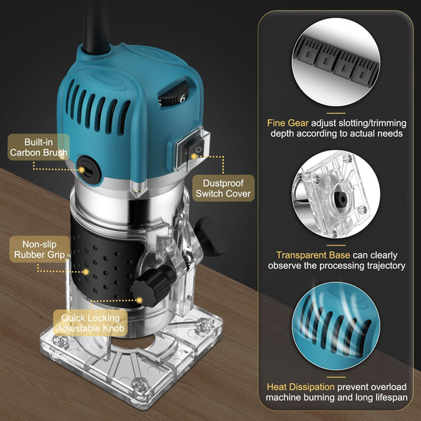 AMTOVL Wood Trimmer, 1/4" 6.35mm Electric Wood Hand Trimmer Laminator 800W 30000R/min Electric Hand Wood Trimmer Laminator Router Joiners Tool for DIY Woodworking