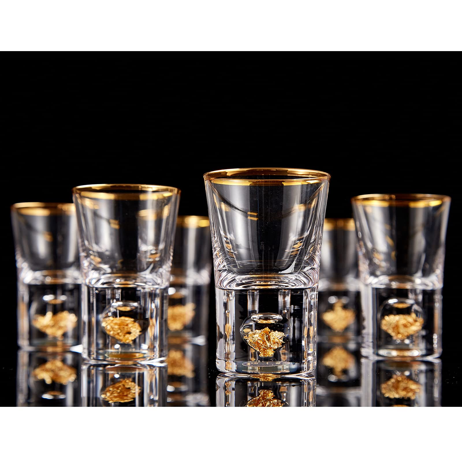 DUJUST Shot Glasses (45ml), Crystal Shot Glass Set Decorated with 24K Gold Leaf Flakes, Cool & Cute Shot Cups, BPA-Free & Lead-Free, Perfect for Dcor
