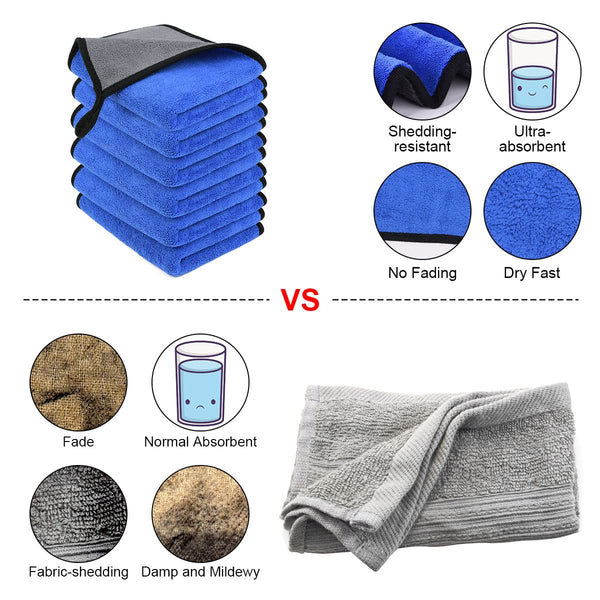 URAQT Microfibre Cleaning Cloths, 6 Pack, Two-layer Thickened Towels, Lint Free Super Absorbent Towel for Household and Car Washing, Drying, Detailing, 40x30cm