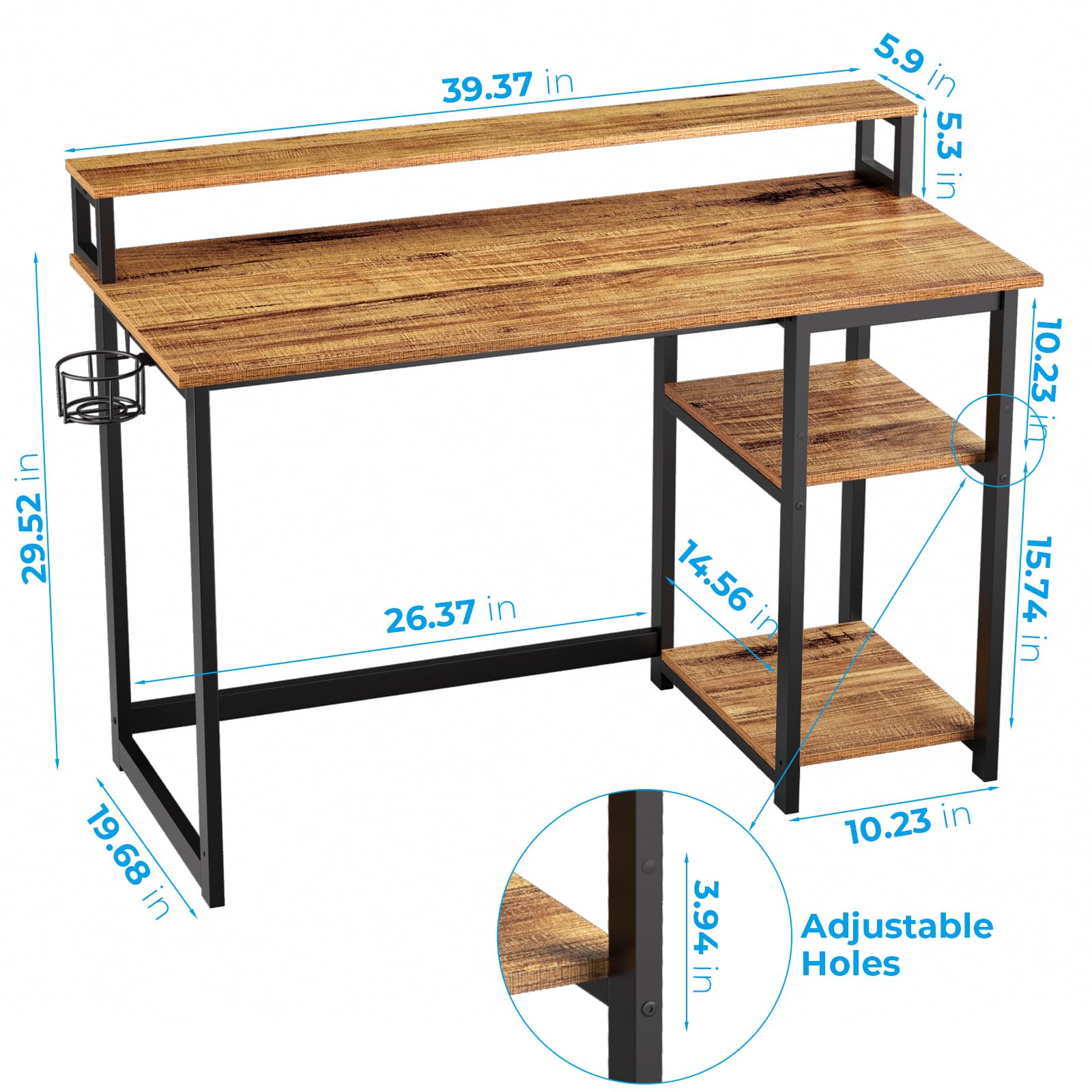 GreenForest Computer Desk with Full Monitor Stand,100 cm Home Office Desk with Reversible Storage Shelves,Small Study Desk with Headphone Hook and Cup