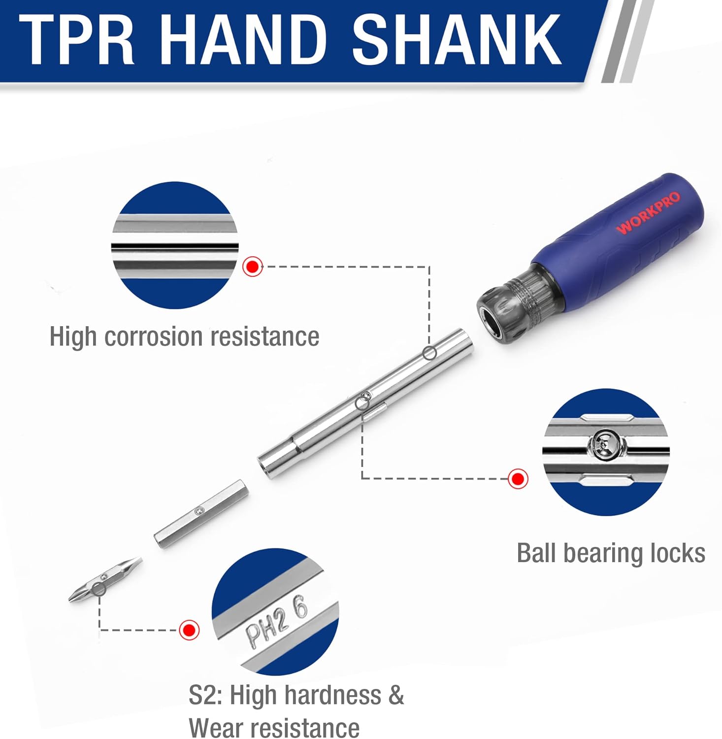 WORKPRO 11 in 1 Multi-bit Screwdriver, Reversible Screwdriver with Phillips/Slotted/Torx/Pozidriv, 4 Interchangeable Multibits and 3 Sockets for DIY, Repair