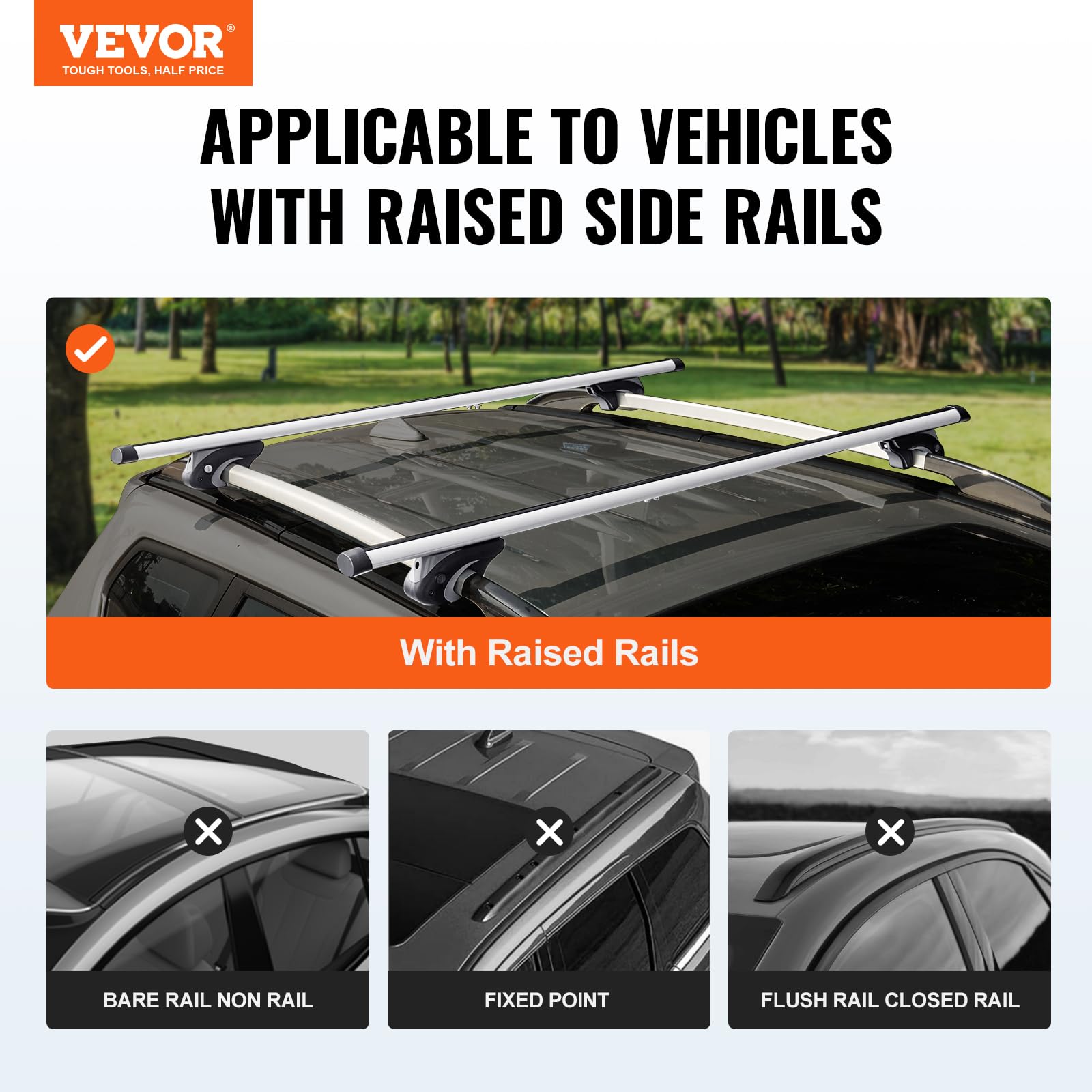 VEVOR Universal Roof Rack Cross Bars, Aluminum Roof Rack Crossbars, Fit Raised Side Rail with Gap, 90KG Load Capacity, Adjustable Crossbars with Locks, for SUVs, Sedans, and Vans