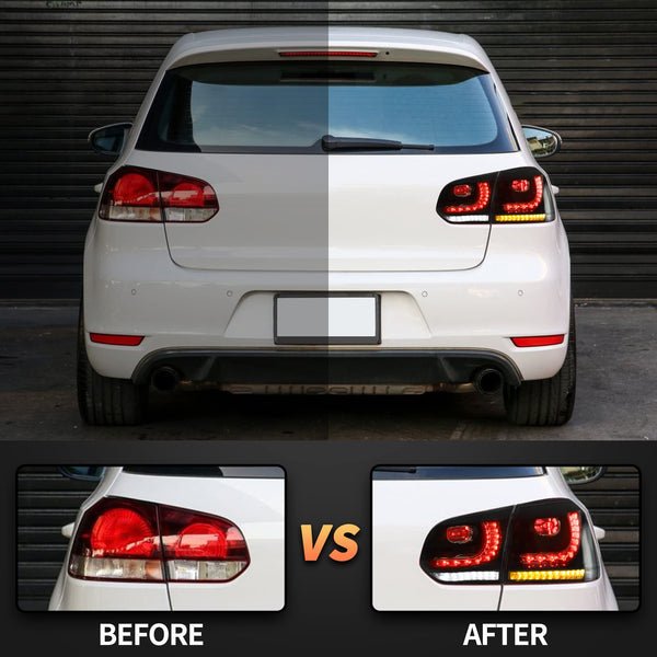 VLAND LED Rear Lights for Golf6 MK6 GTD R TSI 2008-2013 Tail Lights Lamps Assembly with Sequential Indicator, E-mark, One Pair (Smoked)