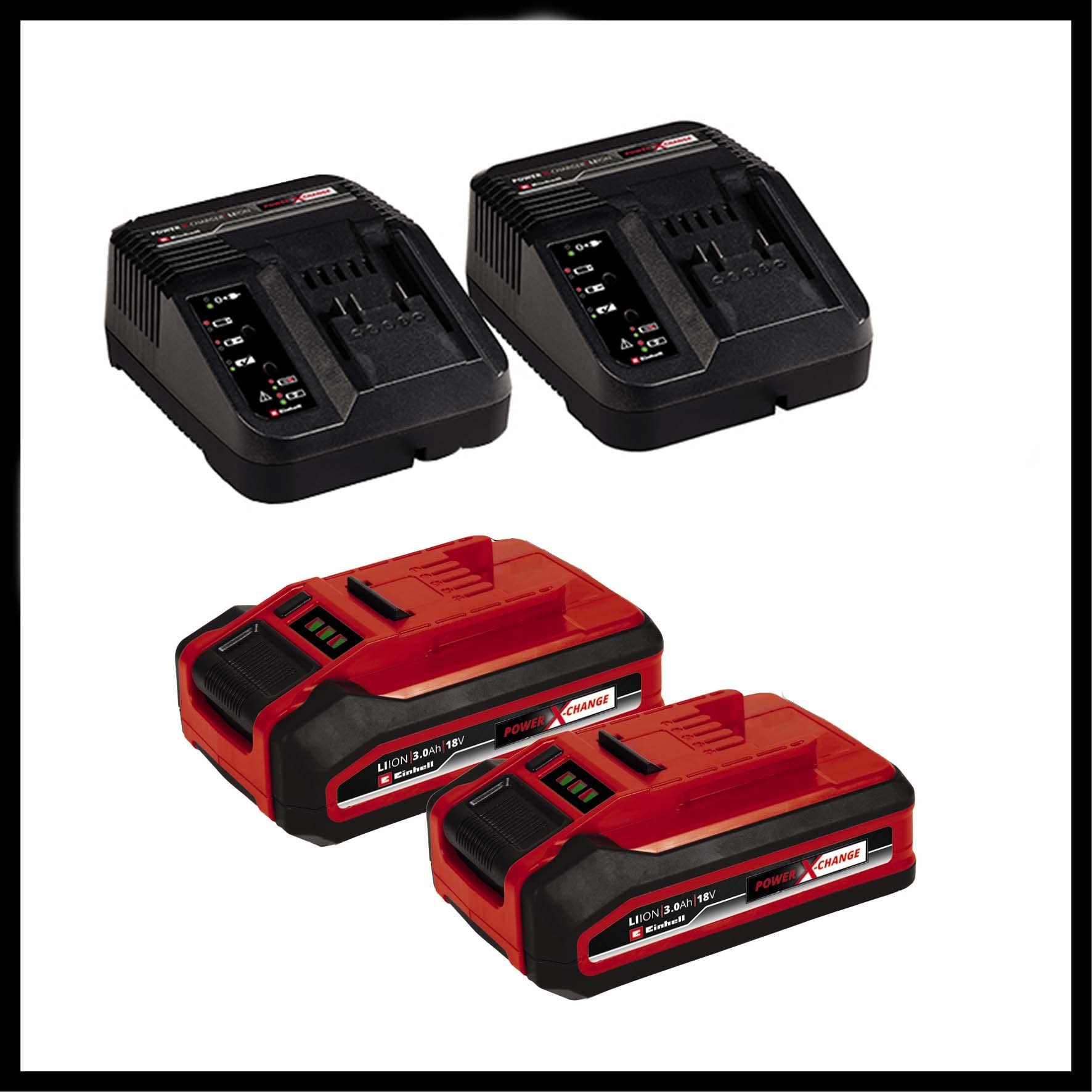 Einhell Power X-Change 36/43 Cordless Lawnmower With Battery (x2) and Charger (x2) - 36V, 43cm Cutting Width, 63L Grass Box, 6 Cutting Heights, Mulching - GE-CM 43 Li M Battery Lawn Mower Red / Black