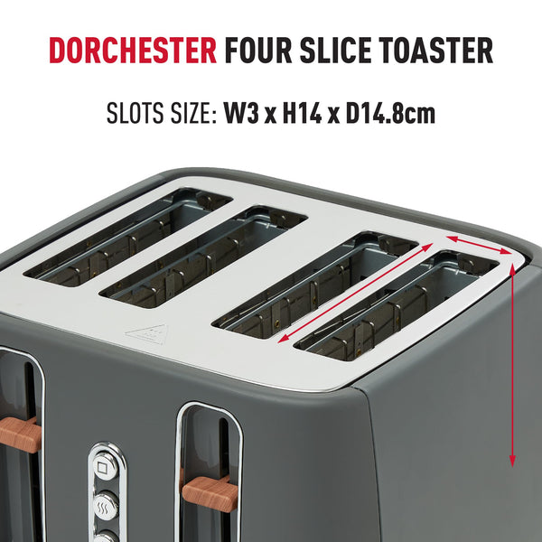 Haden Dorchester Grey Toaster 4 Slice - Variable Browning Levels - Digital Controls & Wide Slots 4 Slice Toaster - Cancel/Defrost/Reheat Settings -