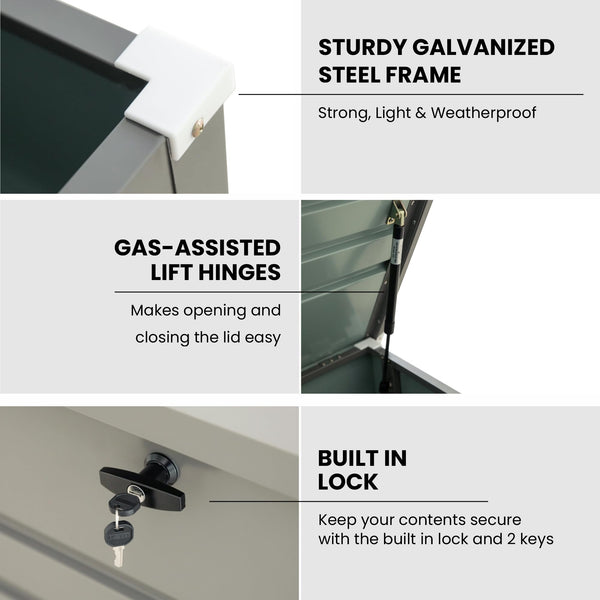 Olsen & Smith 1000L Extra Large XL Metal Outdoor Garden Storage Box - Weather Resistant Heavy Duty Garden Box with Built In Lock - Massive Capacity Storage Chest for Tools Cushions Toys & More, Grey