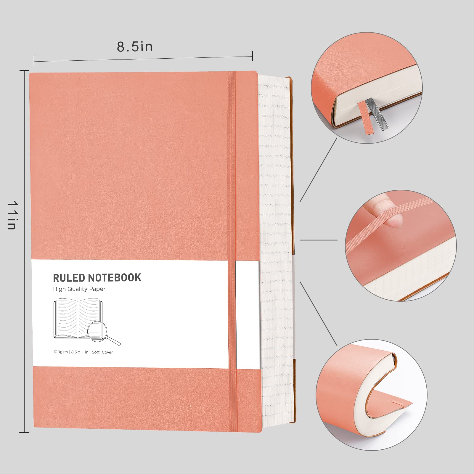 RETTACY Lined Journal Notebook - A5 Note Book Hardcover Thick Notepad 320 Numbered Pages for Writing,100gsm Lined Paper, Leather Hardcover, for Women Men Work Office School,14.5 x 21cm - Black