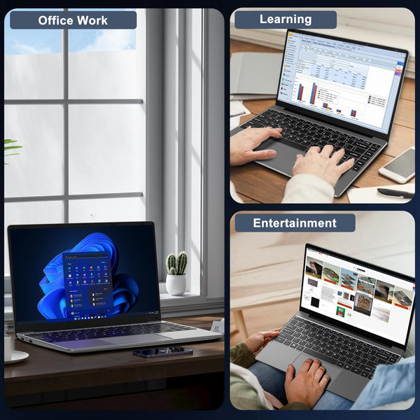 HUQPPQ 14 Inch Laptop Celeron N4020 Processor 6GB RAM 256GB SSD WIN11 Laptops | FHD 1920×1080 IPS Display | WiFi 5, USB 3.0, Webcam | Ideal for Business, School & Work - Gray