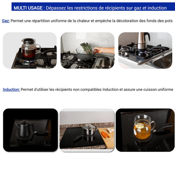 ComwithSafe Induction Adaptor 24 cm with Removable Insulating Handle  Does Not Change Colour After Use  Heat Diffuser Plate with Black High