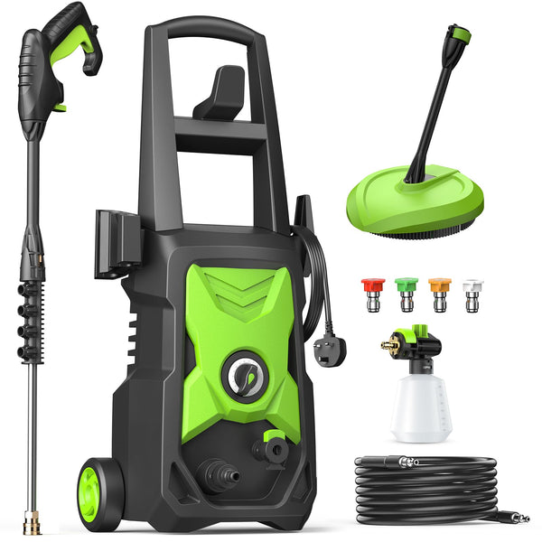 Pressure Washers, Power Jet Washers with 4 Nozzles, 135Bar Pressure, 420L/H Flow Rate, 8M High-Pressure Hose, 11M Power Cable, Power Washers for Patio and Car, Garden, Fences, Yard, Driveways
