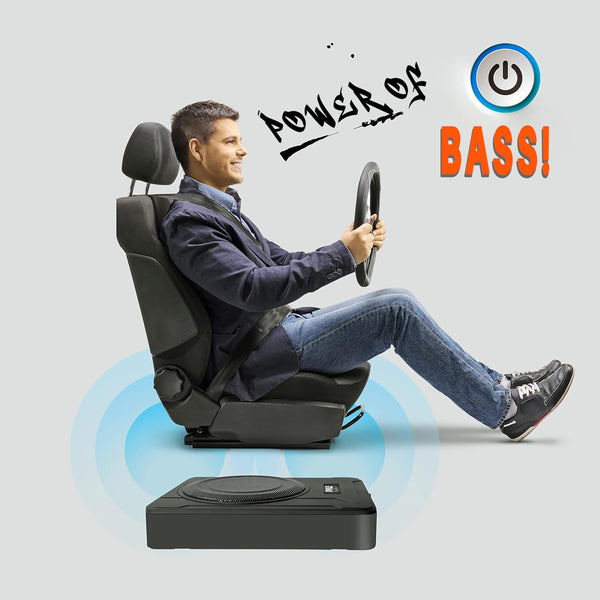 Pyle 8-Inch Low-Profile Amplified Subwoofer System - 600 Watt Compact Enclosed Active Marine Underseat Car Subwoofer with Built in Amp, Powered Car Subwoofer w/Low & High Level Inputs