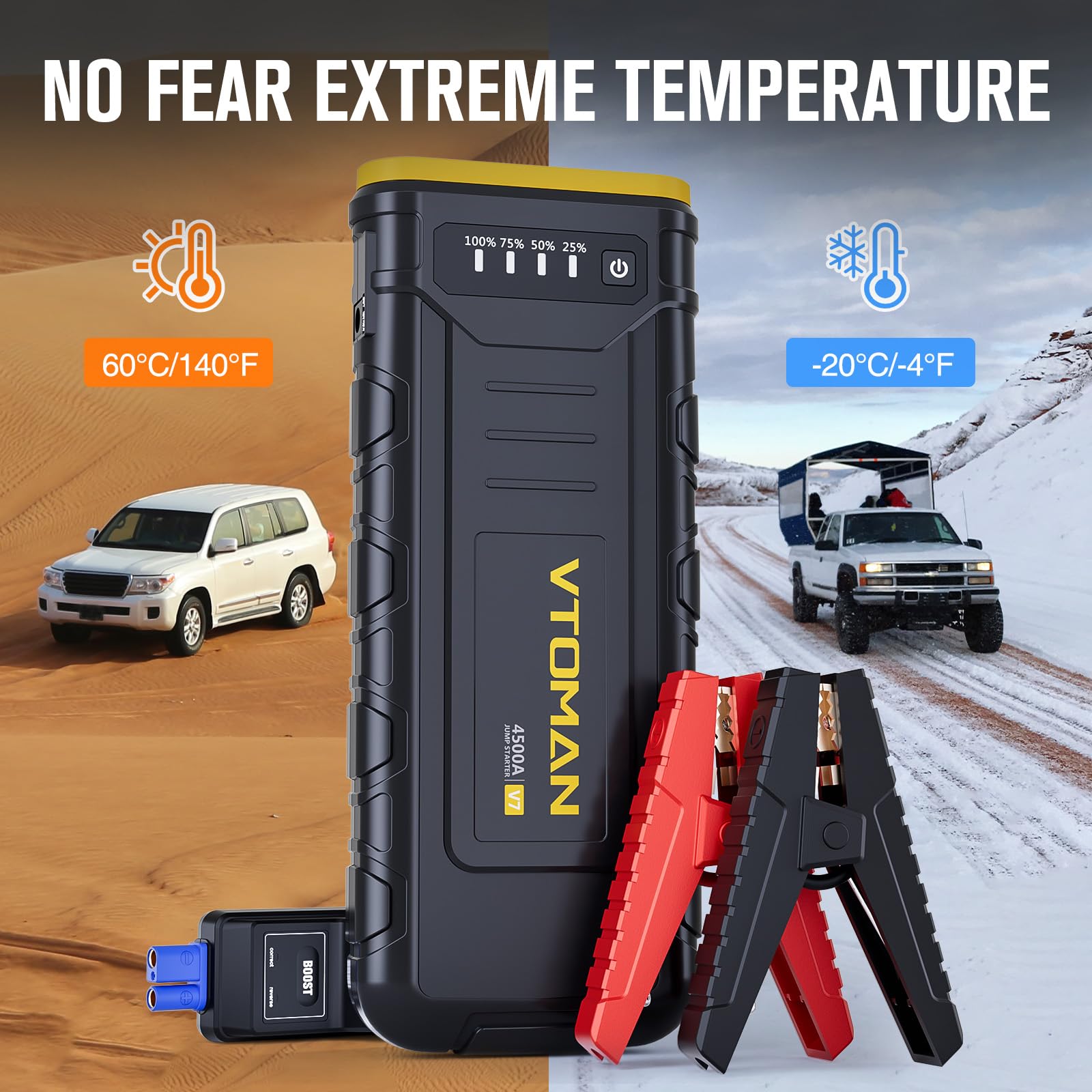 VTOMAN V7 4500A Jump Starter Power Pack, Car Battery Booster Jump Starter (Up to 10L Gas or 8L Diesel), 12V Car Jump Starter Power Bank with LED Flashlight, Fast Charging, 15V DC Port