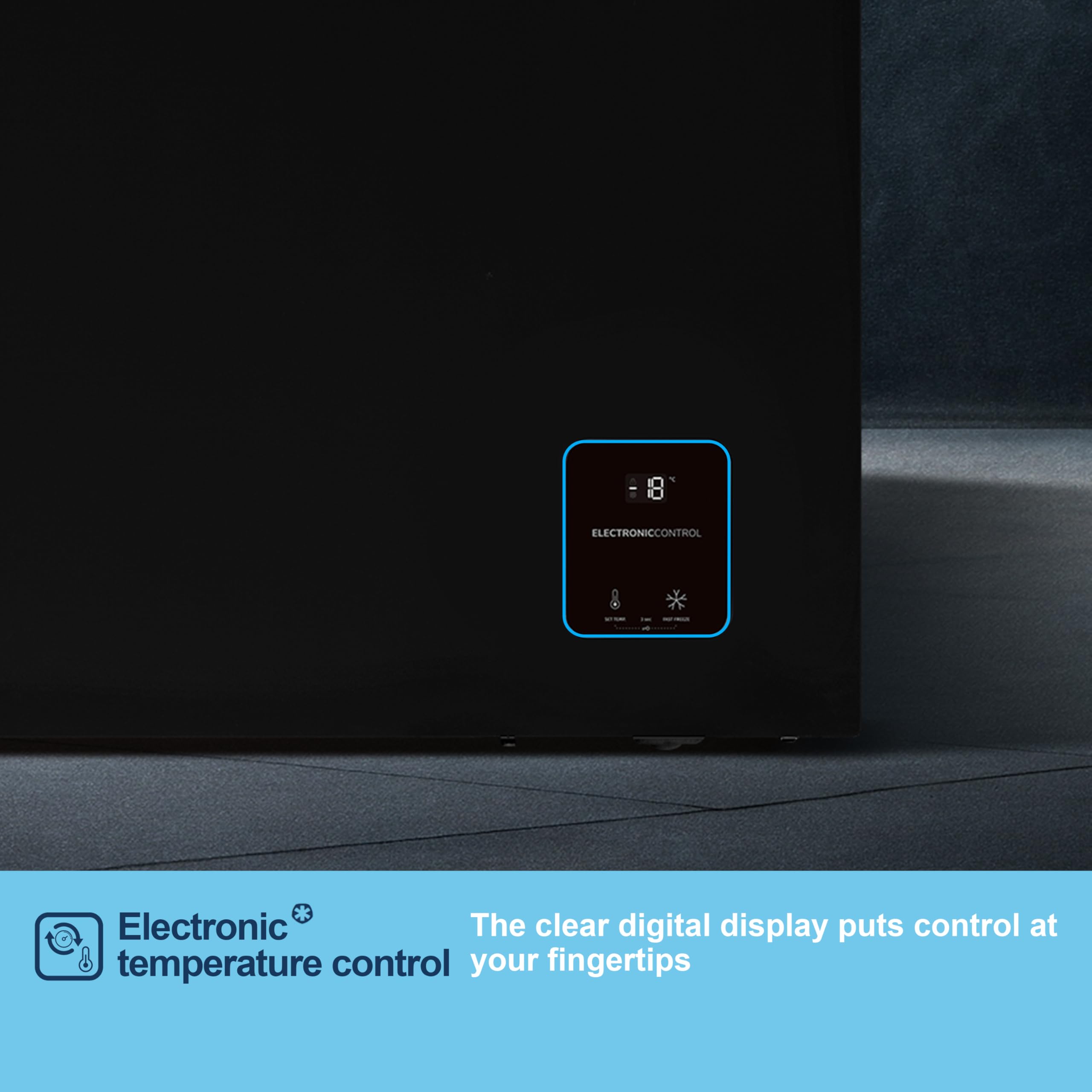 Fridgemaster MCF142EB 142L Chester Freezer 4 Star Freezer Rating - 55.9D x 62.5W x 85.4H cm Black with Recessed Handle - E Rated