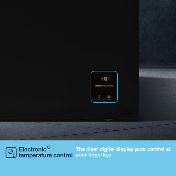 Fridgemaster MCF142EB 142L Chester Freezer 4 Star Freezer Rating - 55.9D x 62.5W x 85.4H cm Black with Recessed Handle - E Rated