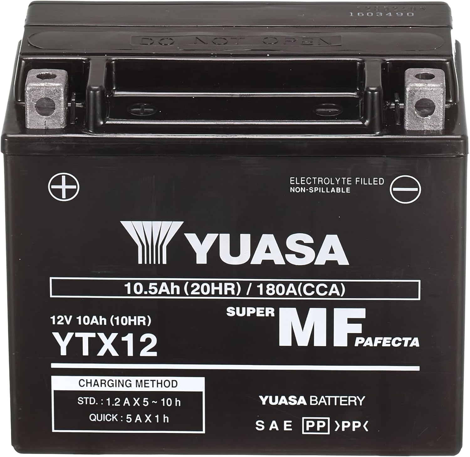 Yuasa YTX12 12V 180 CCA Maintenance Free VRLA AGM Motorbike Battery, Black