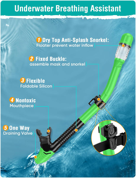 Lealinga Snorkel Set Adults Snorkel Mask Anti-Fog Panoramic View Diving Mask Dry Top Snorkel Kit with Travel Bag Diving Set for Snorkeling Scuba Diving Swimming Travel