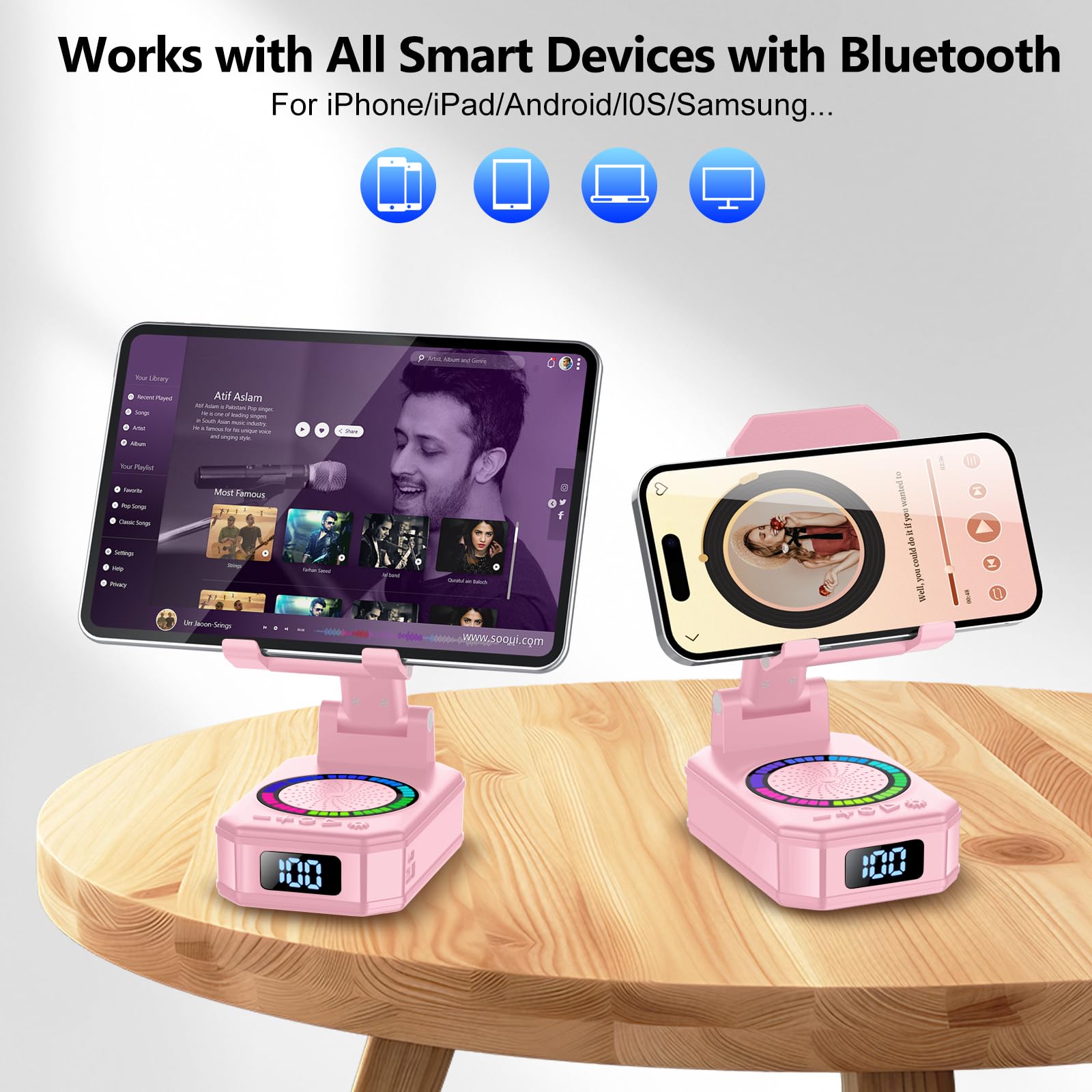 Gifts for Men Women, Phone Stand with Bluetooth Speaker, Anti-Slip Base, 4-in-1 Design with RGB, Foldable Phone Charger Stand with Wireless Speaker, Ideal for Dad Mom, Tech Gadget Stocking Fillers