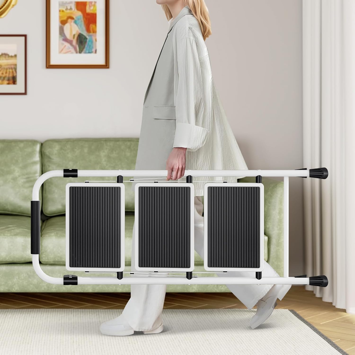 KINGRACK Folding 3-Step Ladder with Non-Slip Pedals, Sturdy Steel, Lightweight & Portable, Red