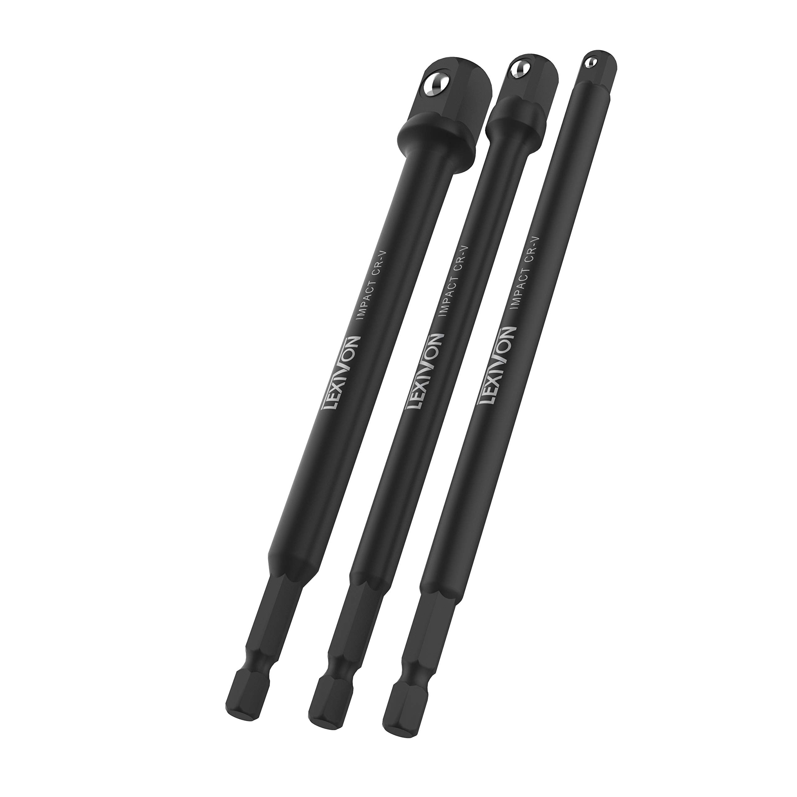 LEXIVON Impact Grade Socket Adapter Set, 3" Extension Bit with Holder | 3-Piece 1/4", 3/8", and 1/2" Drive, Adapt Your Power Drill to High Torque Impact Wrench (LX-101)
