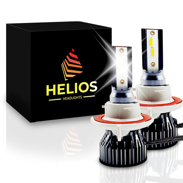 HELIOS H4 / HB2 Headlight Bulbs Led 18000 LM Super Bright Fan Cooling All In One Cool White Conversion Kit Hi/Lo (DC 9-30V) 6000K (36W x2) 30,000Hours over 200% Brighter, Braided Cable