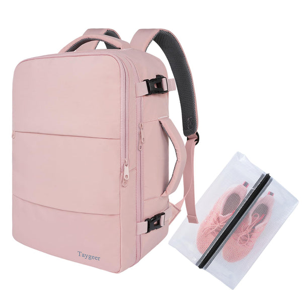 Taygeer Easyjet Cabin Bag 45x36x20 Underseat, Travel Backpack Women, Carry On Backpacks for Airplane, Luggage Rucksack for Plane, Hand Luggage Bag, Laptop Rucksack with Separate Shoe Pouch, Pink