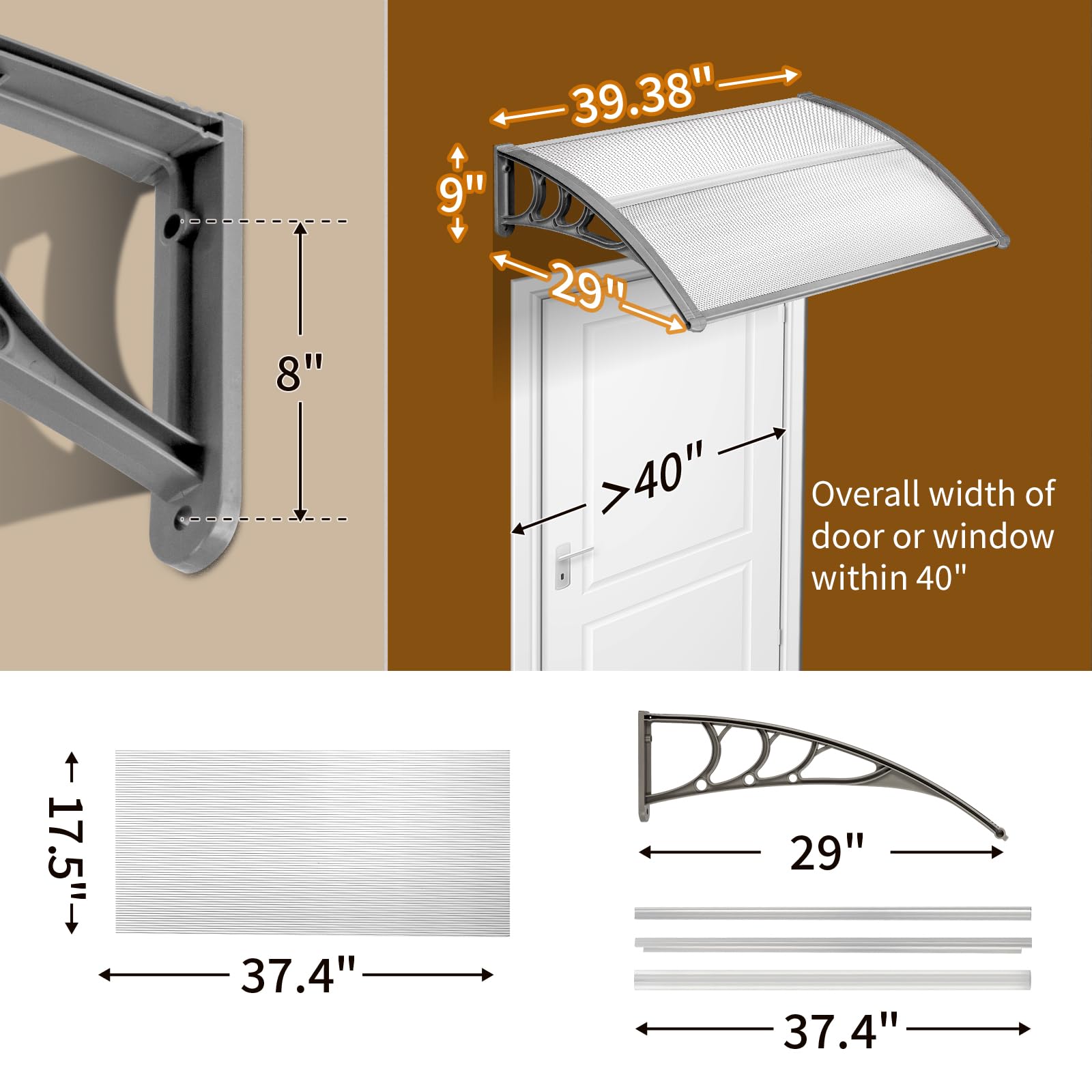 Outopee Door Canopy Awning, 120 x 80 cm Window Garden Front Door Canopy for Outdoor Shelter, Window Porch Shade, Patio Roof Cover, Black