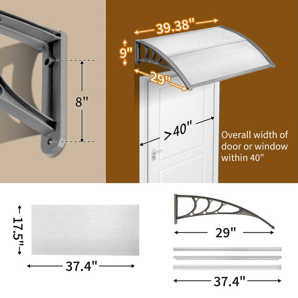 Outopee Door Canopy Awning, 120 x 80 cm Window Garden Front Door Canopy for Outdoor Shelter, Window Porch Shade, Patio Roof Cover, Black