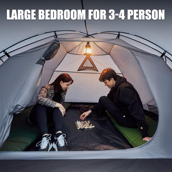 Portal 3-4 Man Tent with Porch, Camping Tent for 3 to 4 Persons with Sewn-in Groundsheet, 4000mm Waterproof Family Tent with Bedroom, Lightweight Dome Tent for Outdoor Garden Backpacking Hiking