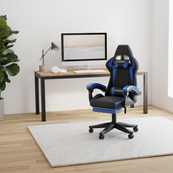 bigzzia Ergonomic Gaming Chair - Gamer Chairs with Lumbar Cushion + Headrest, Height-Adjustable Office & Computer Chair for Adults (without footrest, White)