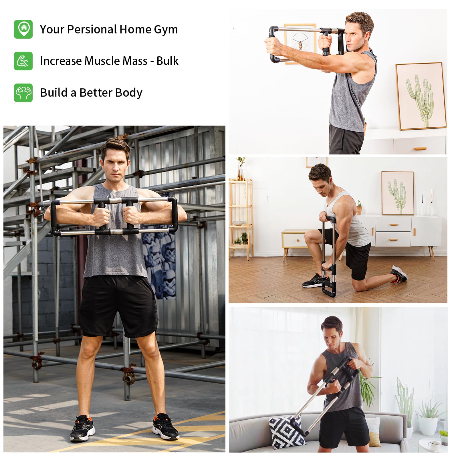 GoFitness Push Down Bar Machine - Chest Expander at Home Workout Equipment, Arm Exerciser - Portable Spring Resistance Exercise Gym Kit for Home,