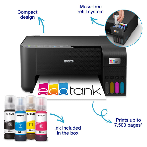 Epson EcoTank ET-2850 A4 Multifunction Air Print and Wi-Fi Ink Tank Printer with double sided printing, Up To 3 Years Of Ink Included